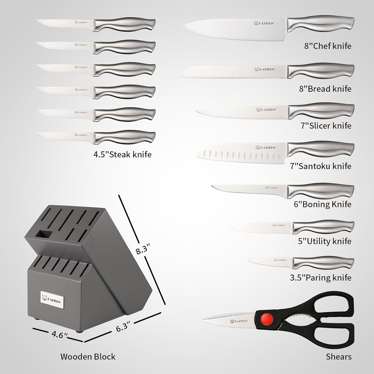 Kitchen Knife Set, 15 Pieces Knife Set With Block, Knives Set For Kitchen, Silver Hollow Ergonomic Handle For Chef Knife Set, Kitchen Shears,Black Knife Block Set