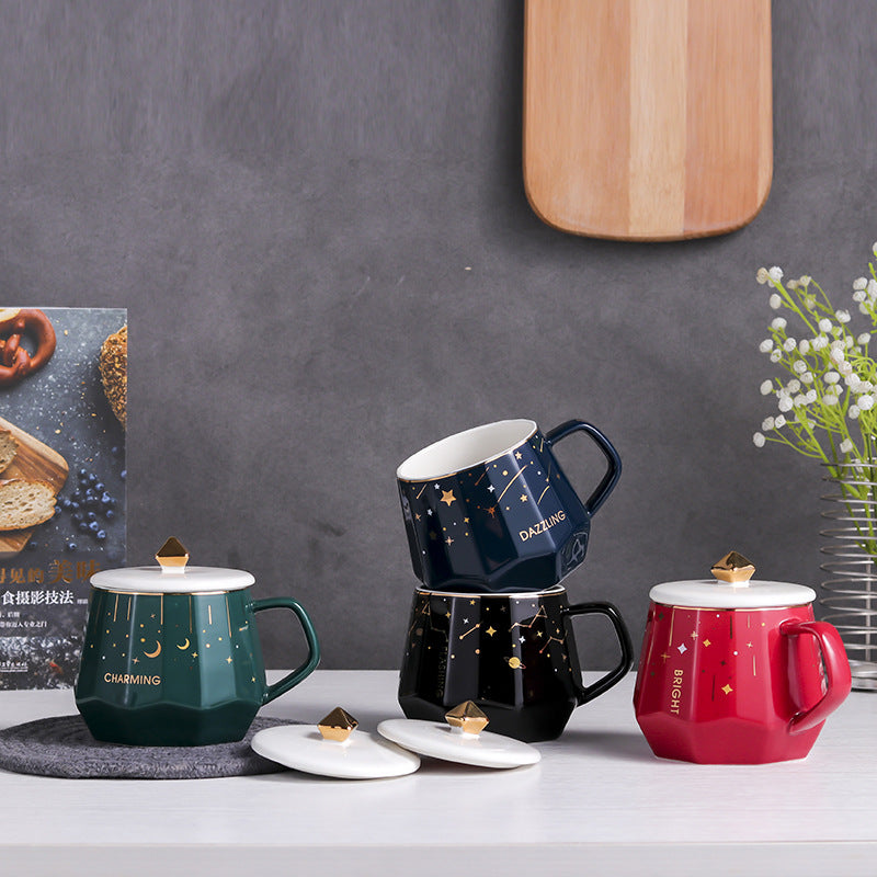 Ins Starry Sky Diamond Cup Mug Custom Practical Ceramic Cup 350ml Coffee Cup