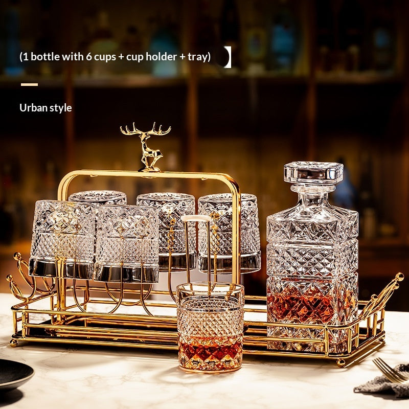 Italian Hand-Engraved Crystal Glass Wine Storage Bottle Set