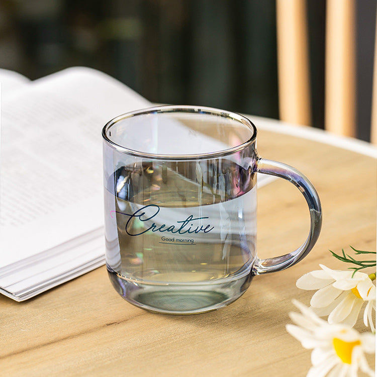 Creative Glass Water Cup, Colorful Breakfast Cup, Painted Gilt Cup, Creative Coffee Cup And Saucer Set