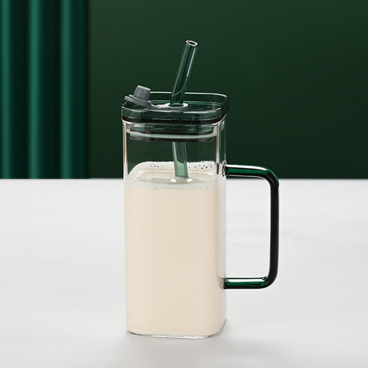 6 Pcs Glass Straw Cup, 6 Colors Square Glass Cup With Straw And Lid, High Borosilicate Glass Cup, Milk Cup, Juice Cup, Cold Drink Cup, Coffee Cup, Tea Cup, Office Cup, Gift Cup