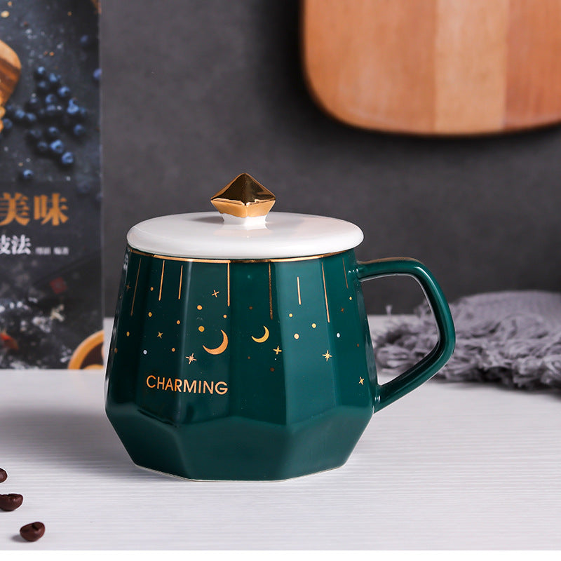 Ins Starry Sky Diamond Cup Mug Custom Practical Ceramic Cup 350ml Coffee Cup