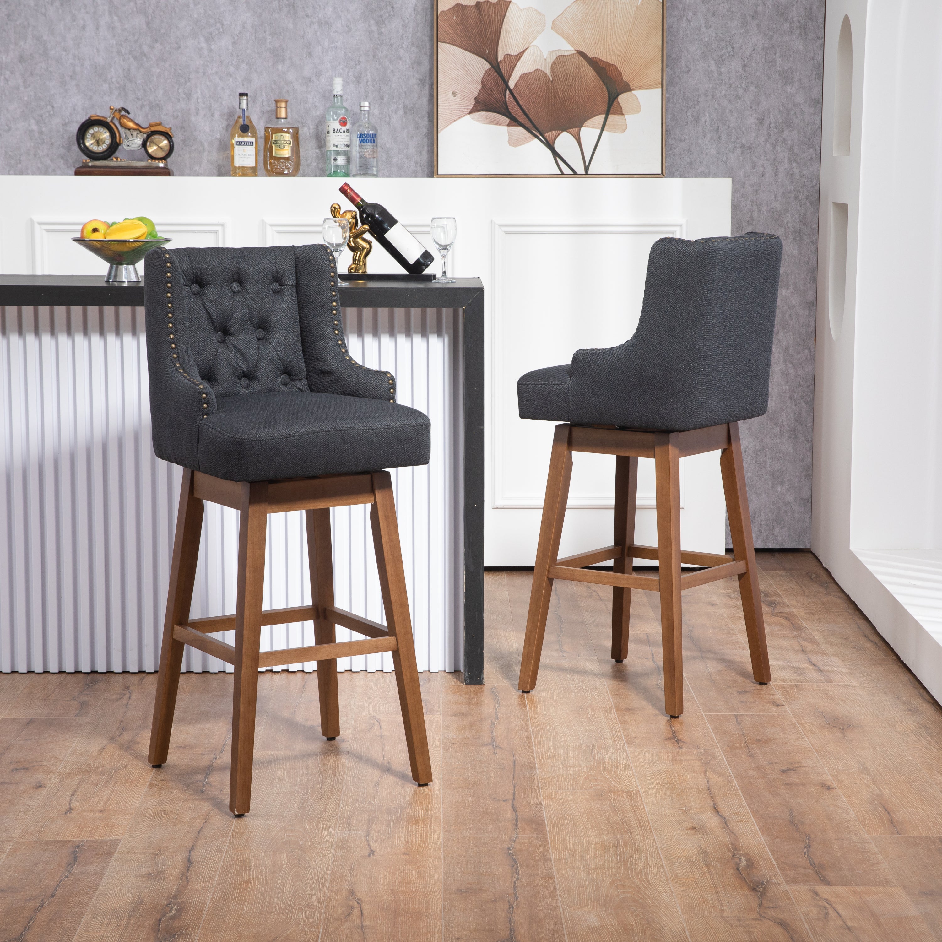 Bar Stools Set of 2 Counter Height Chairs with Footrest for Kitchen,