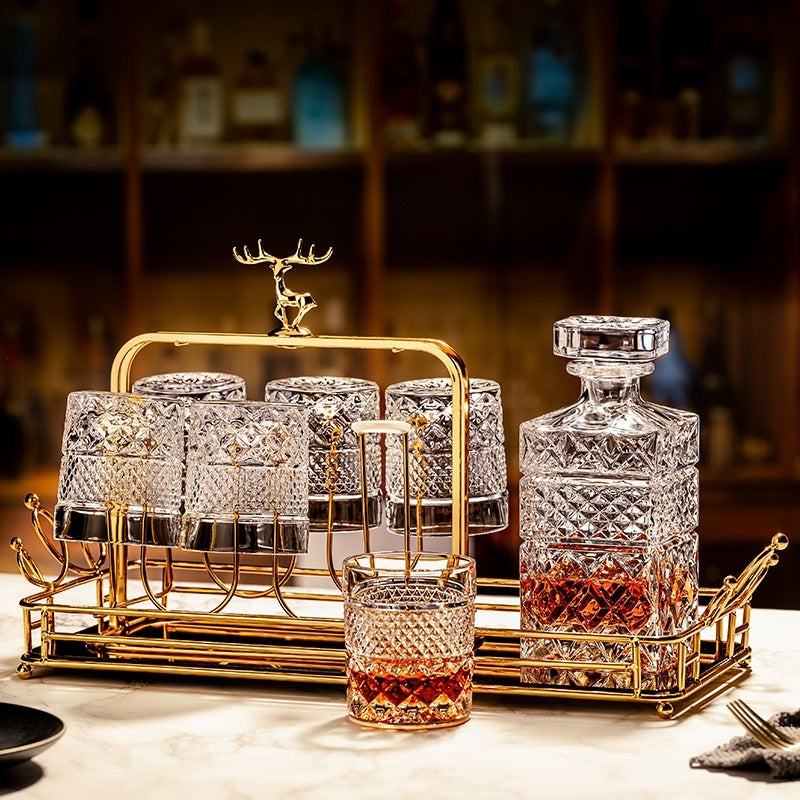 Italian Hand-Engraved Crystal Glass Wine Storage Bottle Set