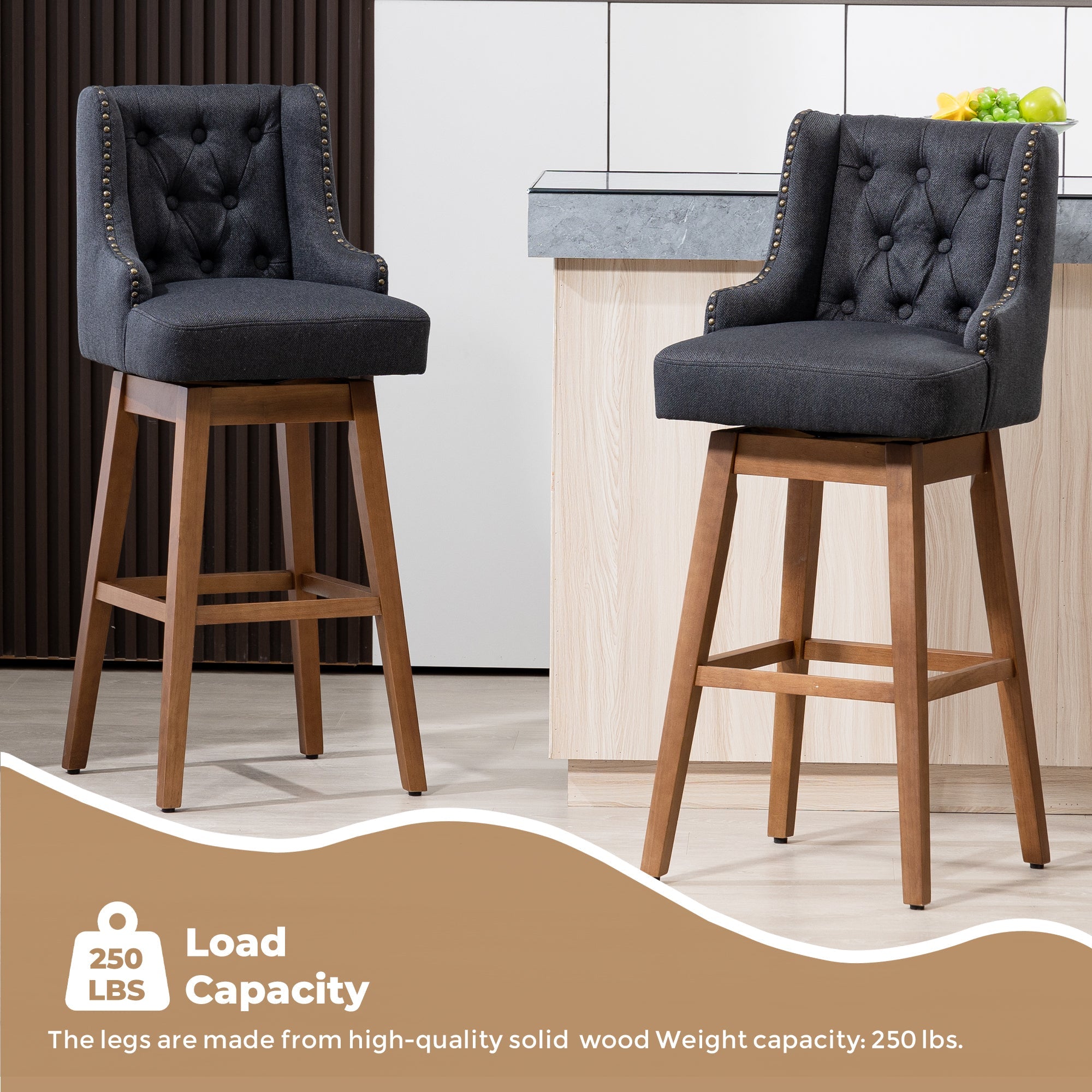 Bar Stools Set of 2 Counter Height Chairs with Footrest for Kitchen,