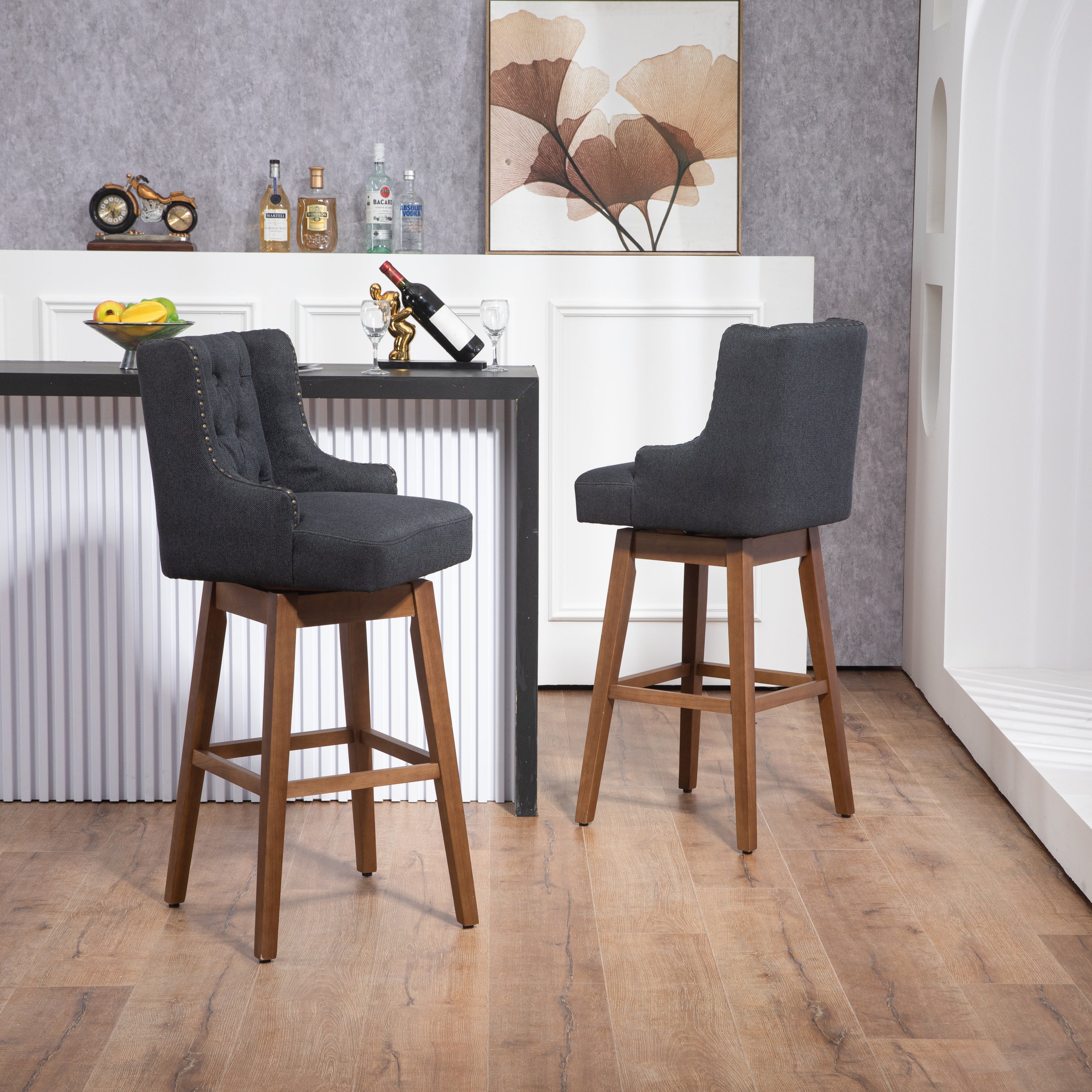 Bar Stools Set of 2 Counter Height Chairs with Footrest for Kitchen,
