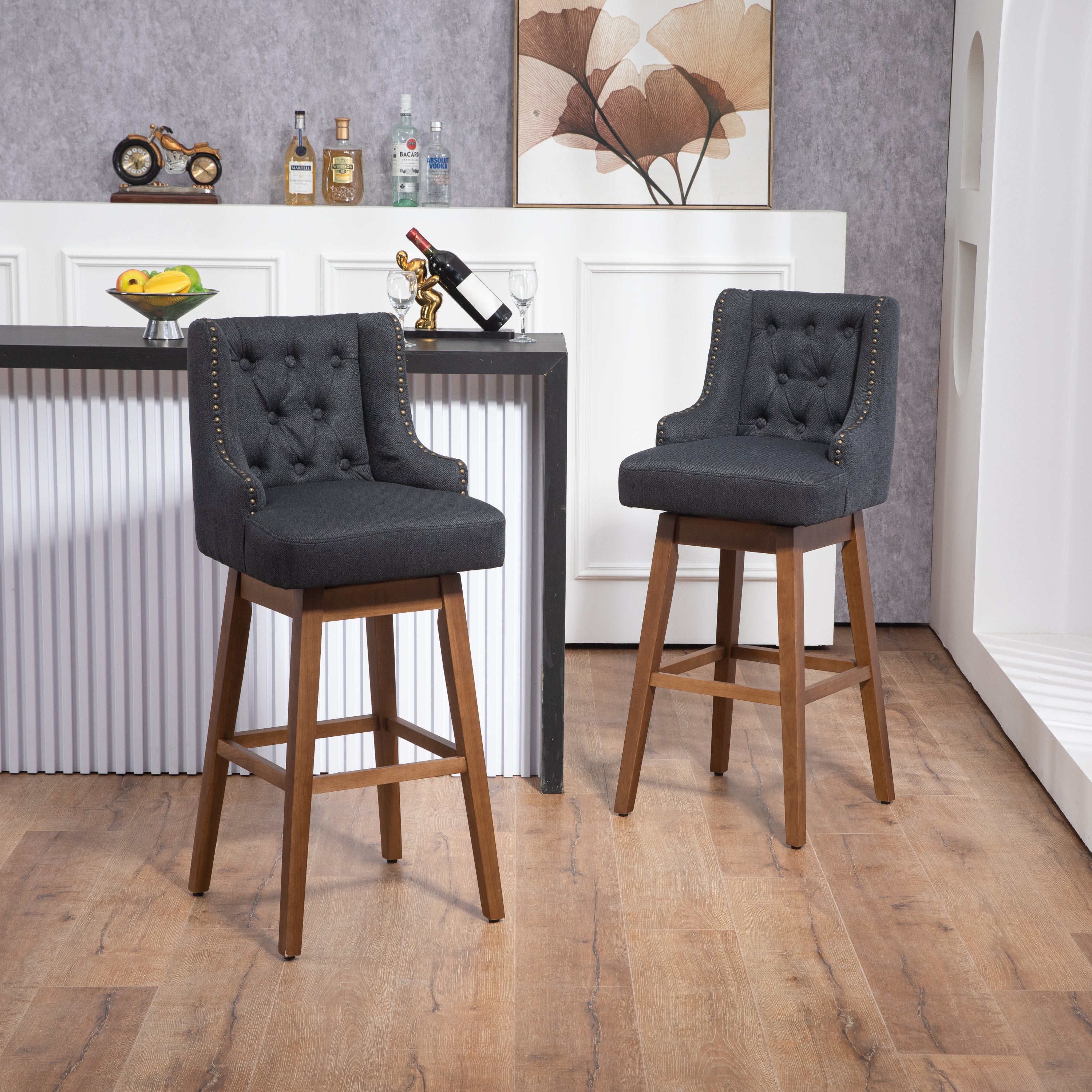 Bar Stools Set of 2 Counter Height Chairs with Footrest for Kitchen,