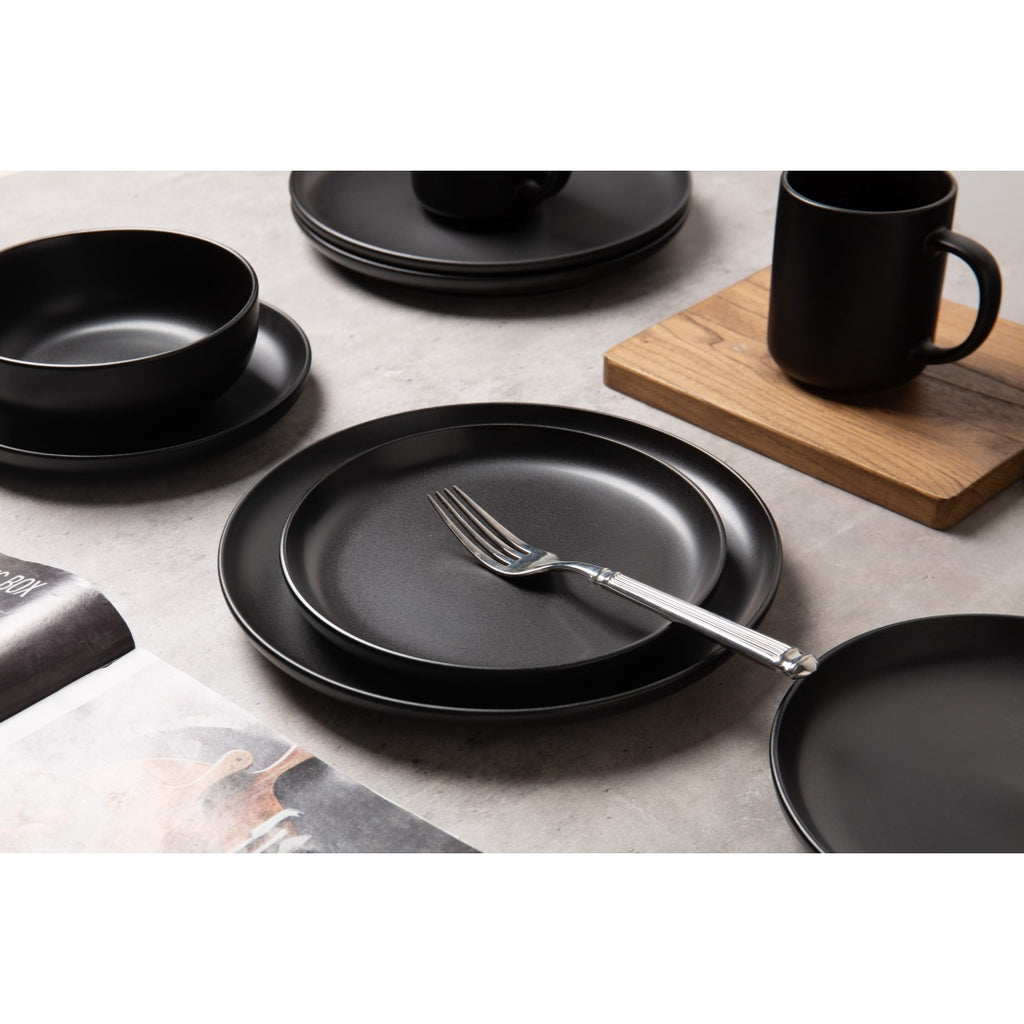 12-Piece Stoneware Dinner Plates Bowls Sets  Microwave & Dishwasher Safe   Non-Toxic Dinner Plates Bowls Set   Stackable Matte Glaze Kitchenware For 4