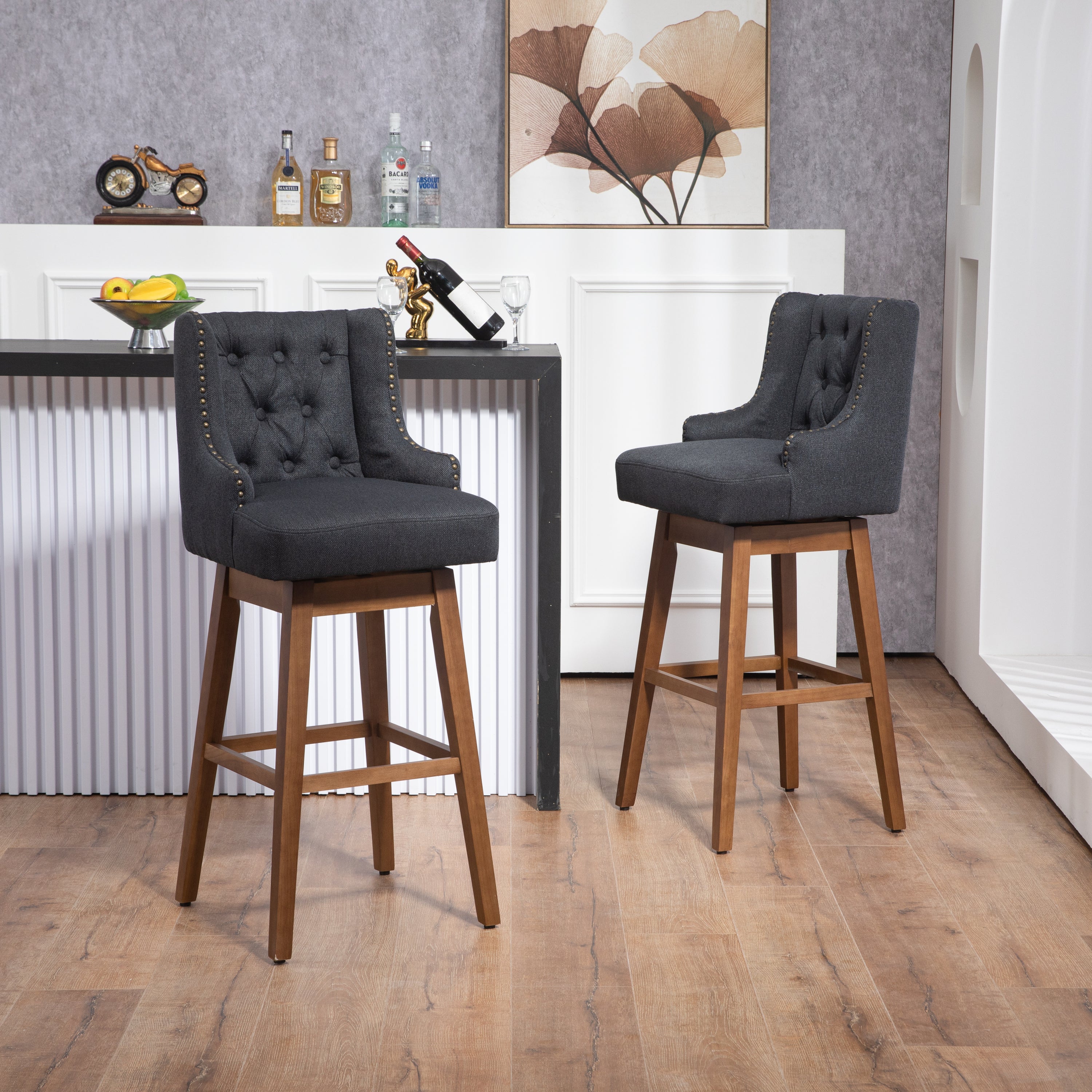 Bar Stools Set of 2 Counter Height Chairs with Footrest for Kitchen,