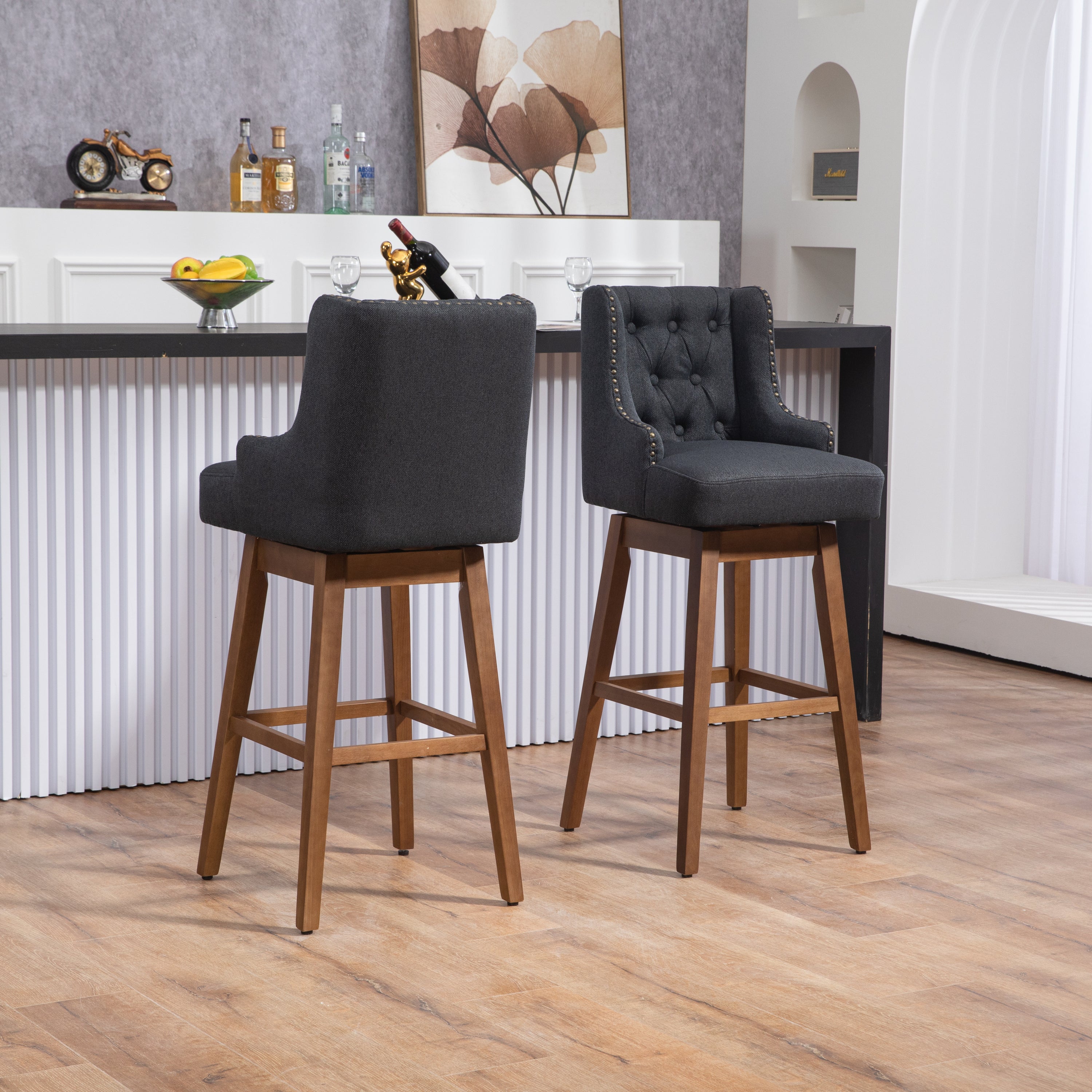Bar Stools Set of 2 Counter Height Chairs with Footrest for Kitchen,