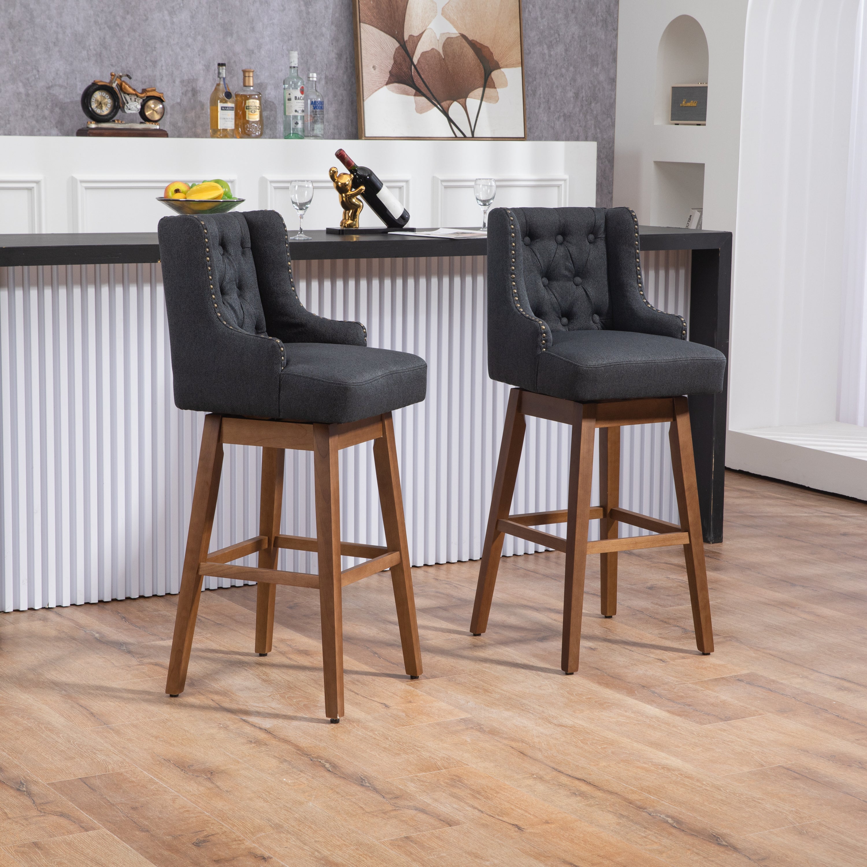 Bar Stools Set of 2 Counter Height Chairs with Footrest for Kitchen,