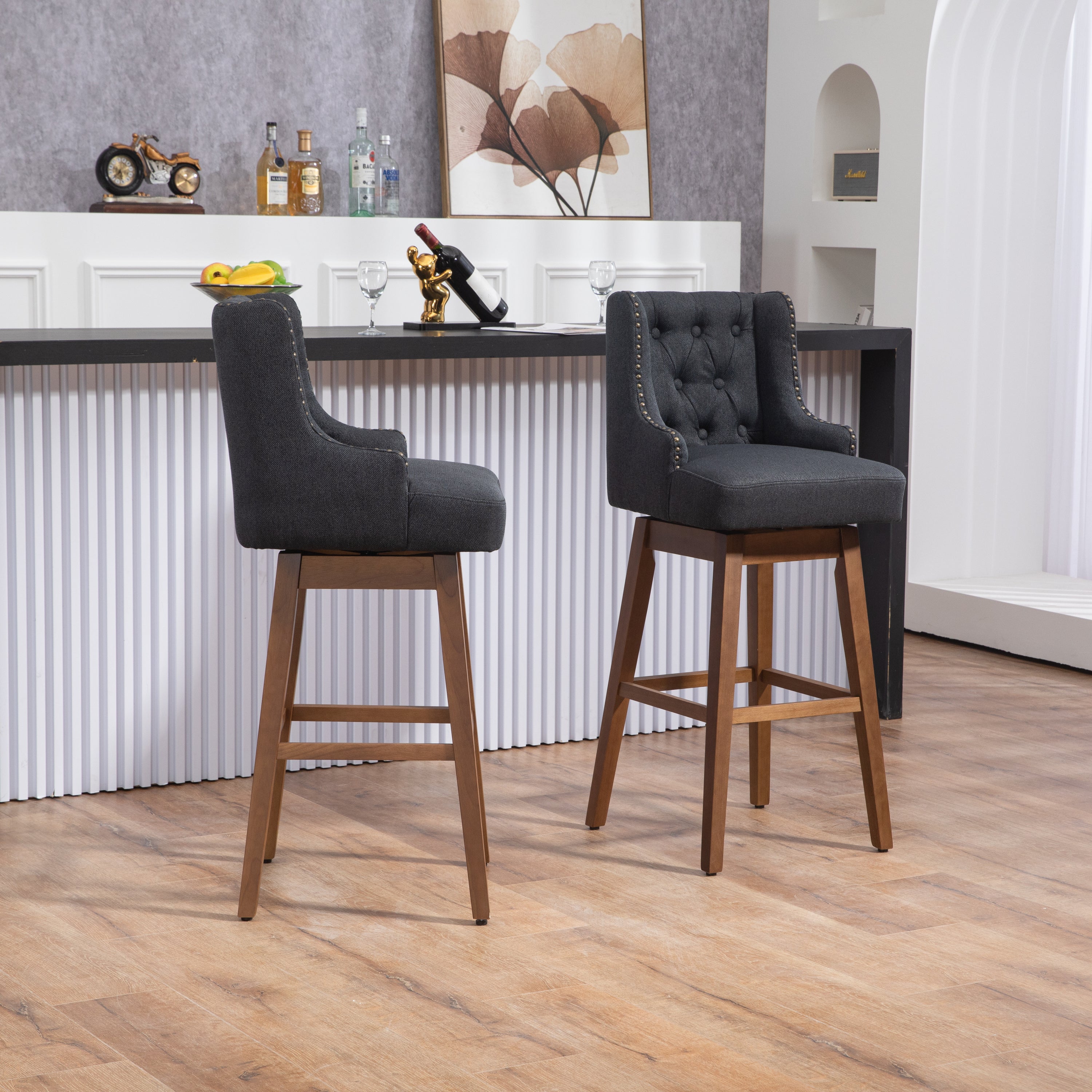 Bar Stools Set of 2 Counter Height Chairs with Footrest for Kitchen,